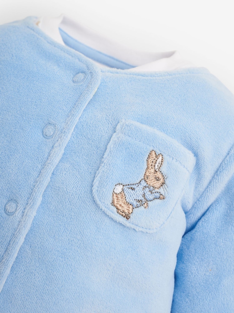 JoJo Maman Bébé Blue 3-Piece Peter Rabbit Sleepsuit, Jacket & Hat Set - Image 6 of 8