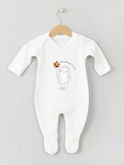 Personalised Baby Ghost Halloween Sleepsuit by Koko Blossom - Image 1 of 2