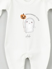 Personalised Baby Ghost Halloween Sleepsuit by Koko Blossom - Image 2 of 2