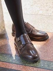 Hush Puppies Brown Verity Hi-Shine Monk Shoes - Image 1 of 6