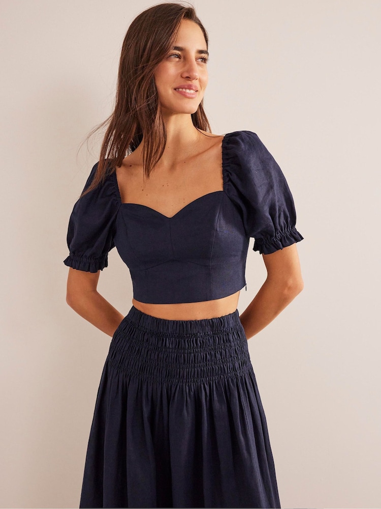 Boden Blue Sweetheart Linen Top - Image 1 of 5