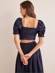 Boden Blue Sweetheart Linen Top - Image 2 of 5