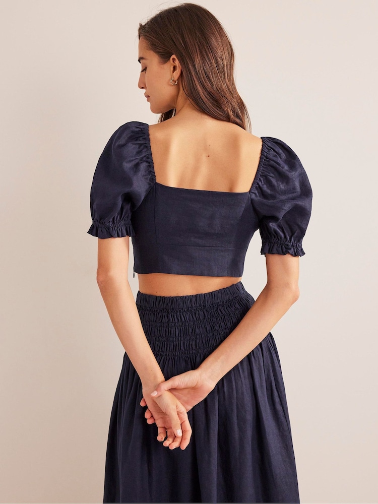 Boden Blue Sweetheart Linen Top - Image 2 of 5