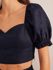 Boden Blue Sweetheart Linen Top - Image 4 of 5