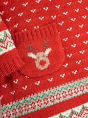 JoJo Maman Bébé Red Knitted Christmas Reindeer Fairisle Pattern Dress - Image 2 of 3