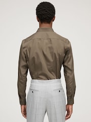 Olive Green Slim Fit Easy Care Single Cuff Shirt - Image 3 of 6