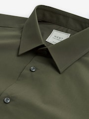 Olive Green Slim Fit Easy Care Single Cuff Shirt - Image 5 of 6