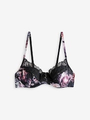 Noir - Floral Imprimé &Dentelle Soutien-gorge balconnet AE - Image 5 de 7