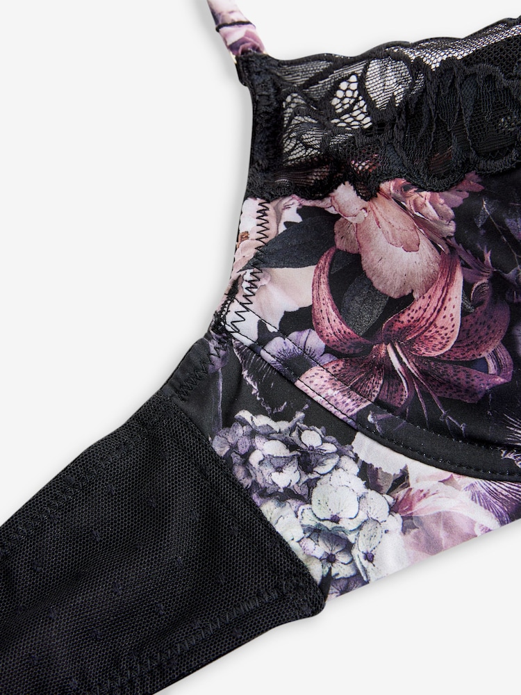 Noir - Floral Imprimé &Dentelle Soutien-gorge balconnet AE - Image 7 de 7