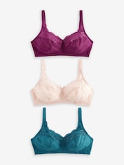 Plum Purple/Teal Blue/Light Pink Total Support Full Cup Lace Ultimate Comfort Bras B-H 3 Pack - Image 10 of 14