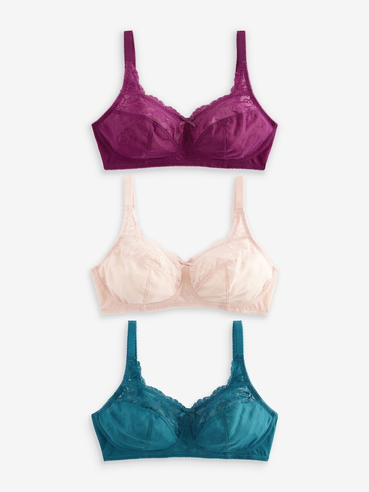 Plum Purple/Teal Blue/Light Pink Total Support Full Cup Lace Ultimate Comfort Bras B-H 3 Pack - Image 10 of 14
