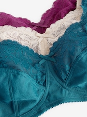Plum Purple/Teal Blue/Light Pink Total Support Full Cup Lace Ultimate Comfort Bras B-H 3 Pack - Image 14 of 14