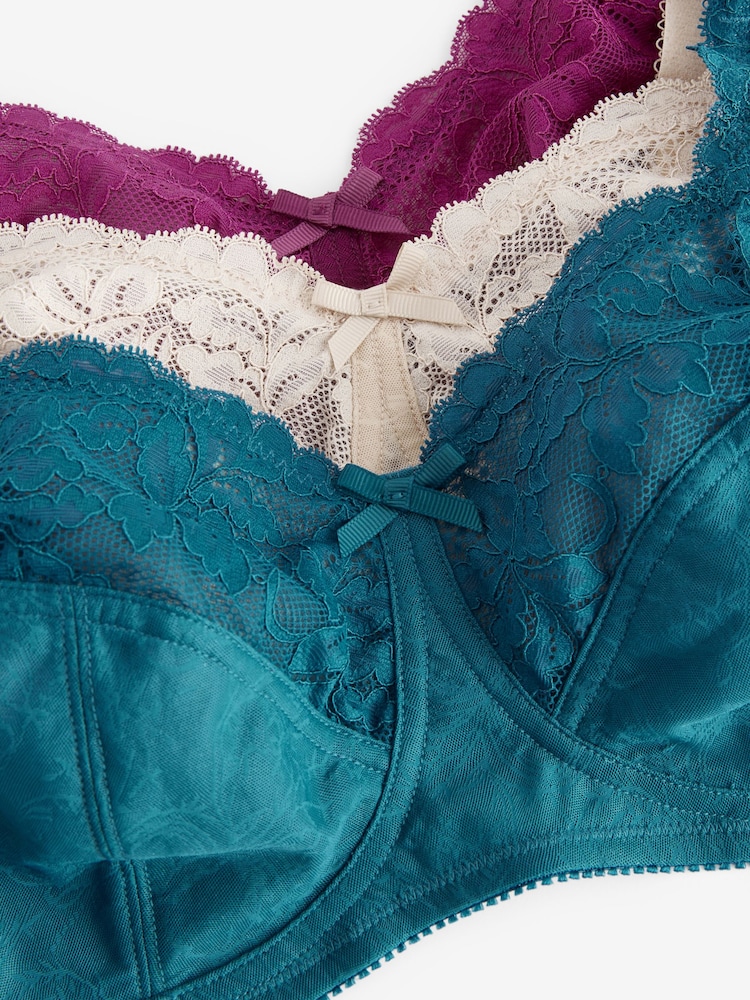Plum Purple/Teal Blue/Light Pink Total Support Full Cup Lace Ultimate Comfort Bras B-H 3 Pack - Image 14 of 14