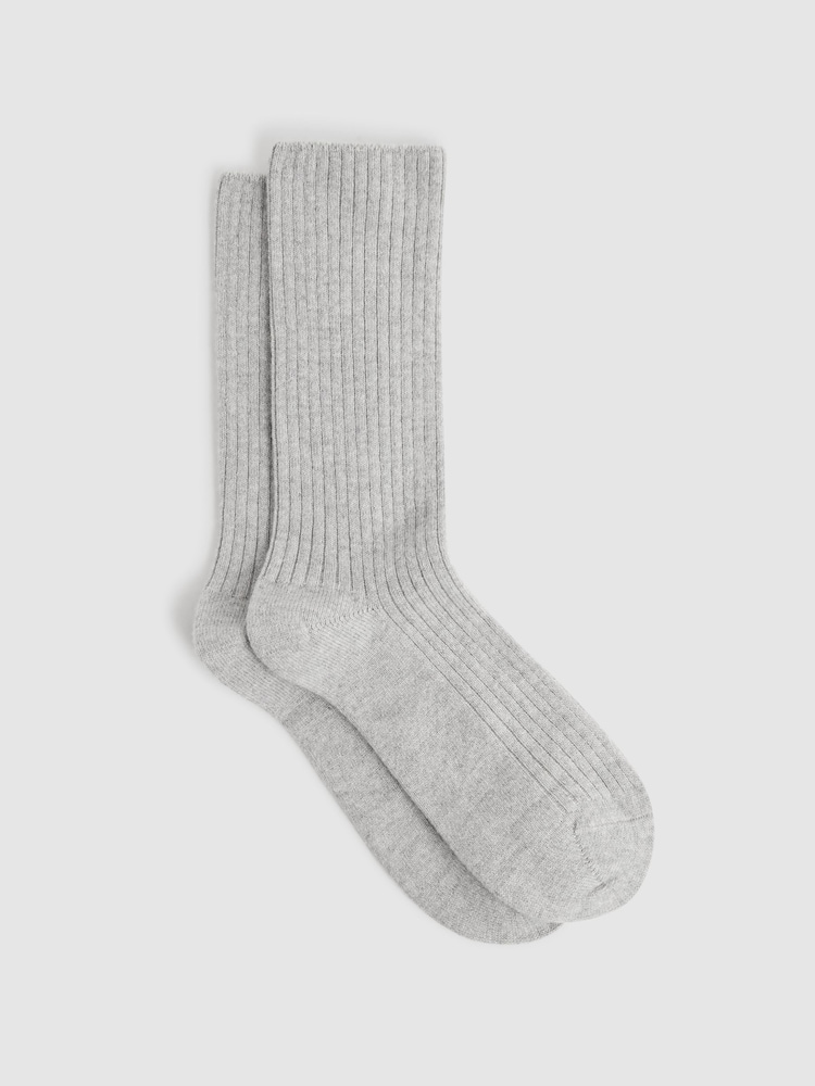 Reiss Ivory Chloe Ribbed Wool Blend Socks - Image 1 of 3