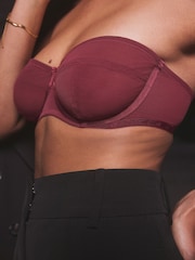 self. Burgundy Red Non Pad Wired Strapless Mesh Bra - Image 5 of 8