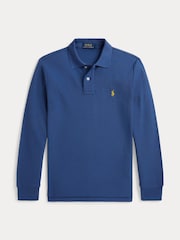 Polo Ralph Lauren Blue Long Sleeve Pique Logo Polo Shirt - Image 1 of 2
