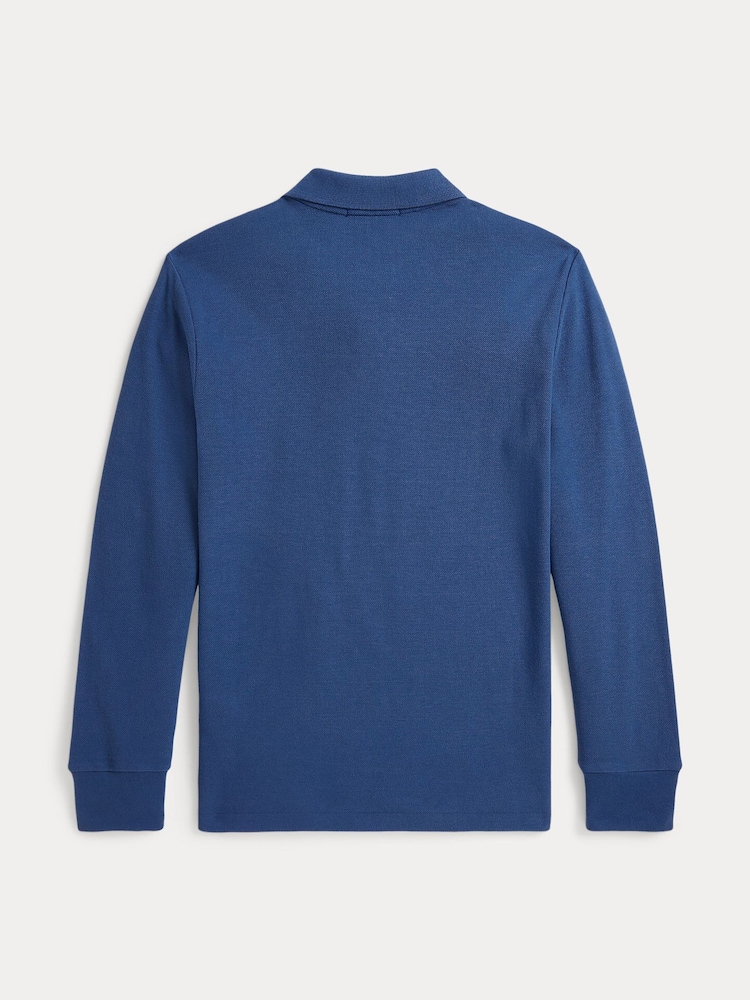 Polo Ralph Lauren Blue Long Sleeve Pique Logo Polo Shirt - Image 2 of 2 Polo Ralph Lauren Blue Long Sleeve Pique Logo Polo Shirt - Image 2 of 2