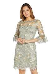 Adrianna Papell Green Embroidered Bell Sleeve Dress - Image 1 of 6