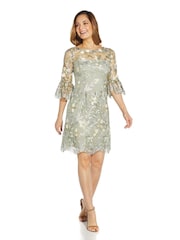 Adrianna Papell Green Embroidered Bell Sleeve Dress - Image 3 of 6