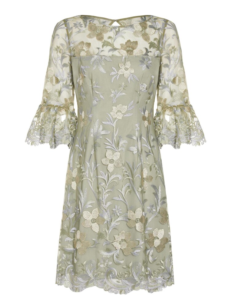Adrianna Papell Green Embroidered Bell Sleeve Dress - Image 6 of 6