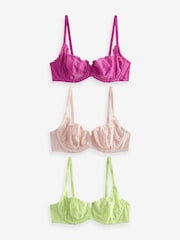 Pink/Blush/Lime Non Pad Balcony Lace Bras 3 Pack A-E - Image 7 of 12