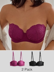 Plum Purple/Black Lace Light Pad Strapless Multiway Bras 2 Pack A-E - Image 1 of 14