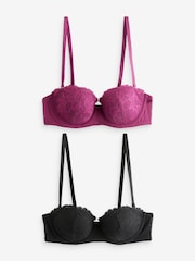Plum Purple/Black Lace Light Pad Strapless Multiway Bras 2 Pack A-E - Image 10 of 14