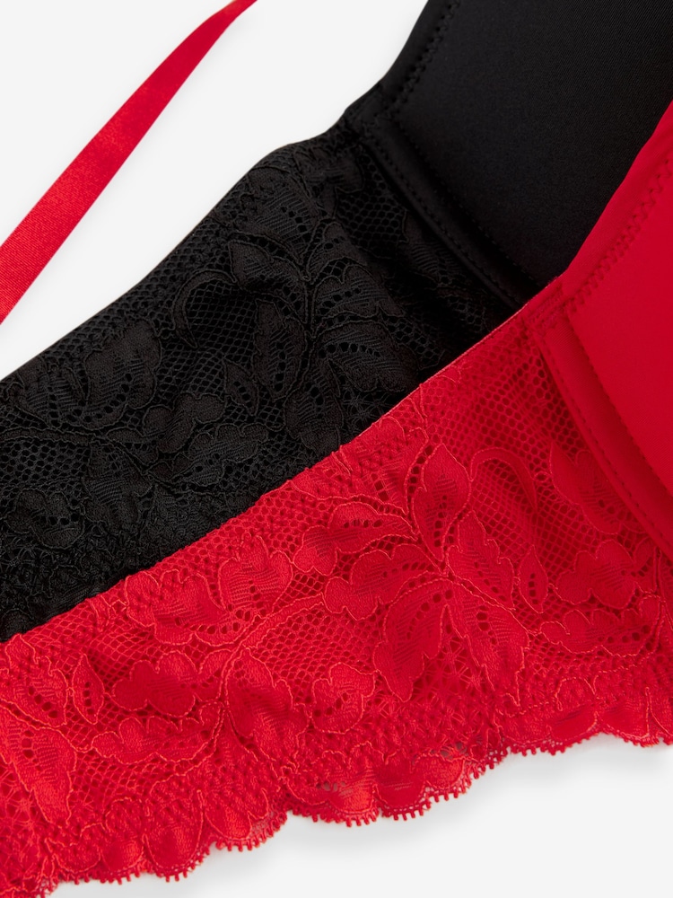 Red/Black Push Up Pad Plunge Smoothing T-Shirt Bras 2 Pack A-E - Image 12 of 12