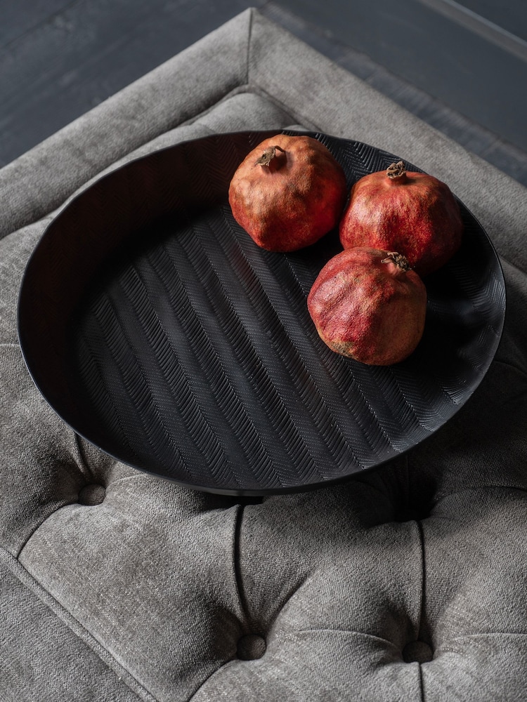 Libra Interiors Black Herringbone Graphite Round Platter - Image 1 of 4
