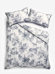 Navy Blue Floral Palm Leaf Safari Animal Duvet Cover and Pillowcase Set - Image 1 of 4