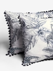 Navy Blue Floral Palm Leaf Safari Animal Duvet Cover and Pillowcase Set - Image 2 of 4