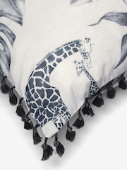 Navy Blue Floral Palm Leaf Safari Animal Duvet Cover and Pillowcase Set - Image 3 of 4