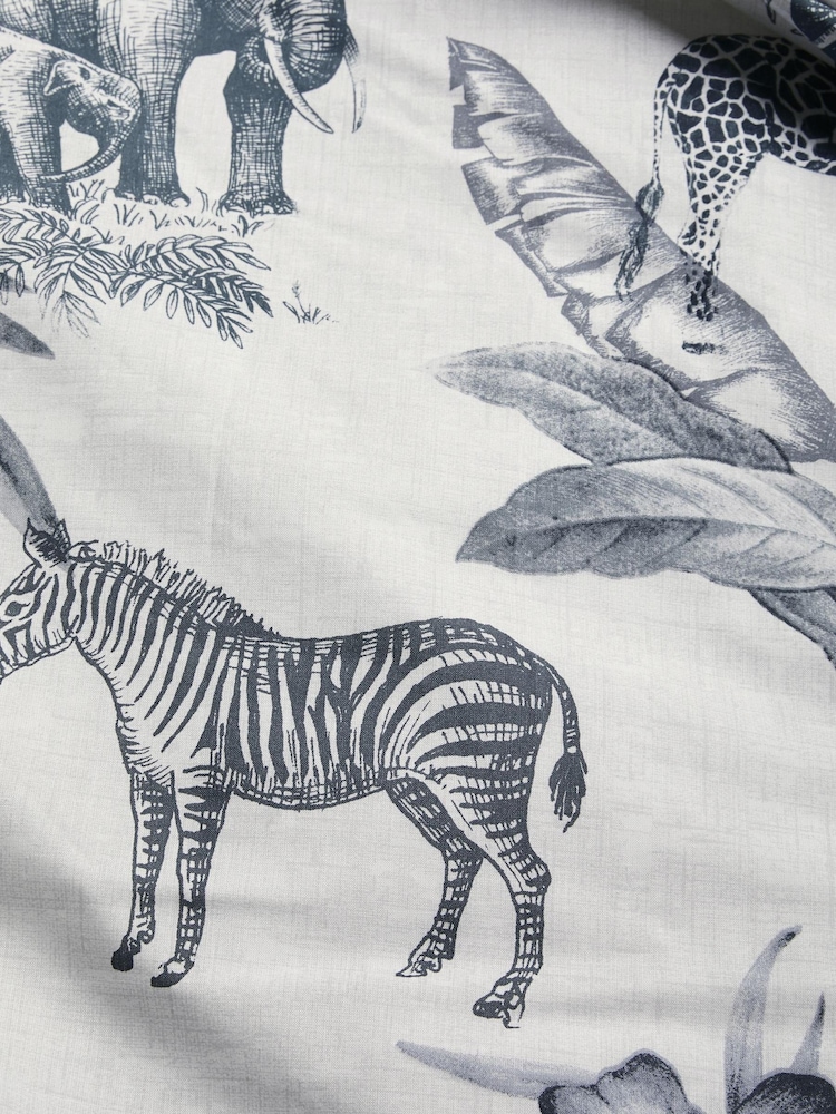Navy Blue Floral Palm Leaf Safari Animal Duvet Cover and Pillowcase Set - Image 4 of 4