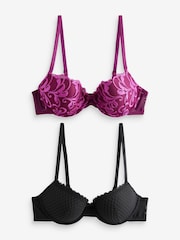 Plum Purple/Black Pad Balcony Embroidered Bras 2 Pack A-E - Image 10 of 14