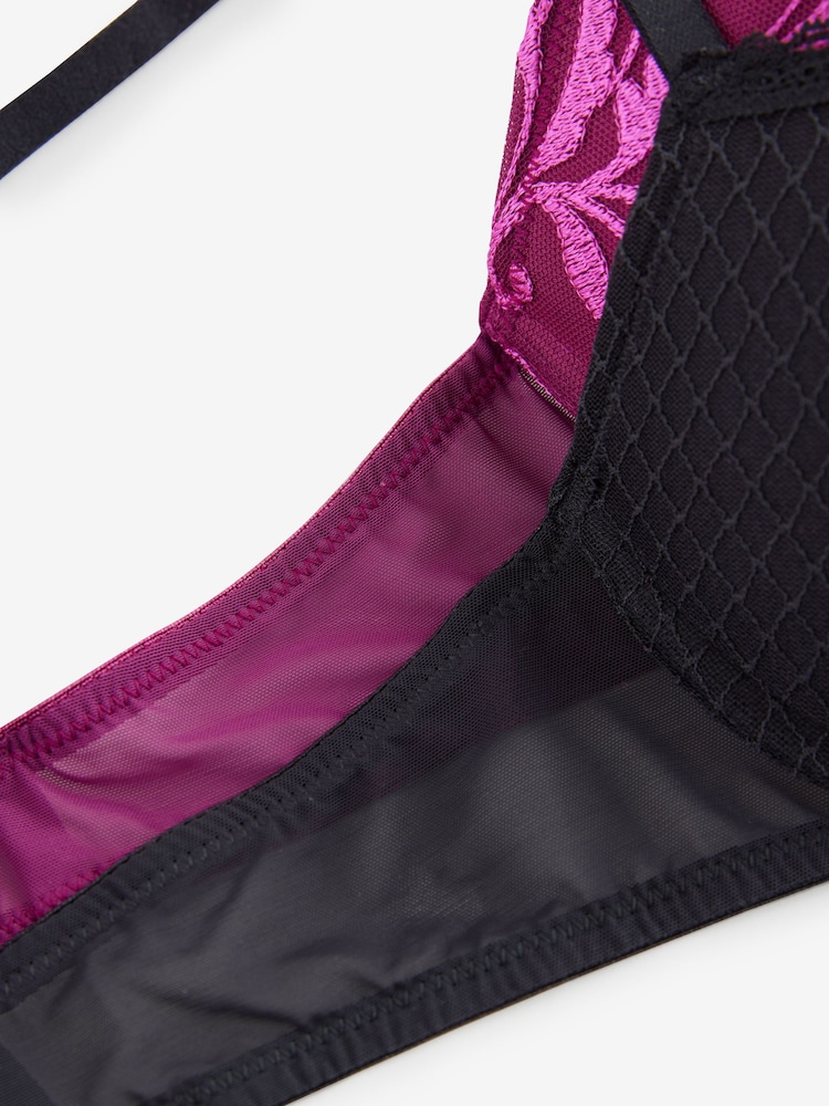 Plum Purple/Black Pad Balcony Embroidered Bras 2 Pack A-E - Image 14 of 14