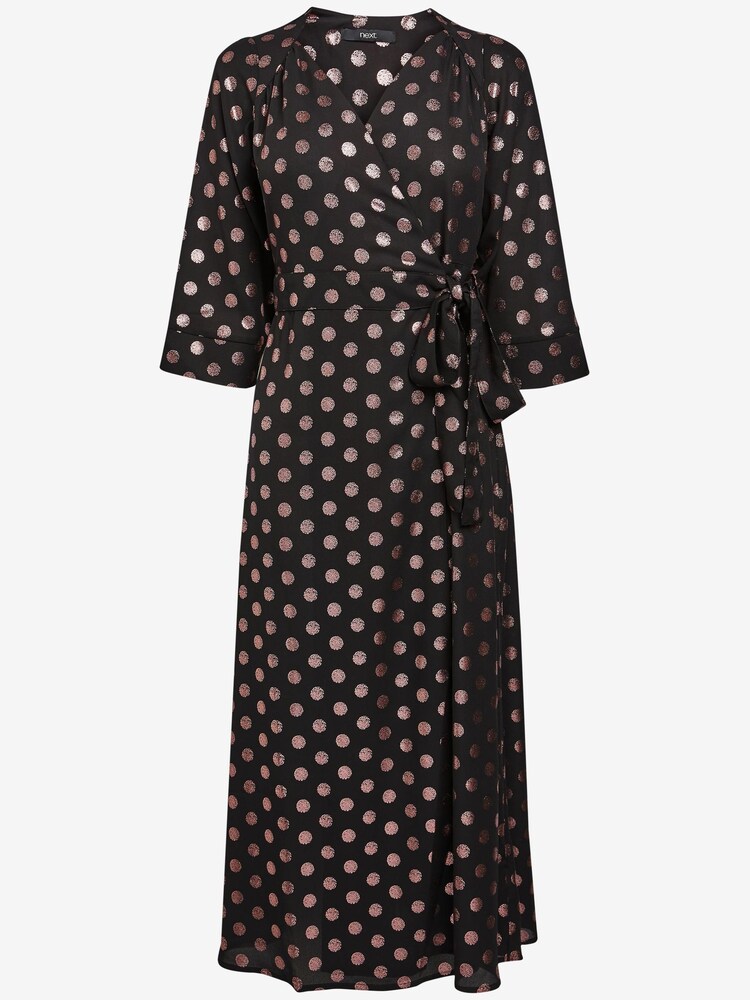 Black With Lilac Metallic Spot Wrap Midi Dress - Image 5 of 5 Black With Lilac Metallic Spot Wrap Midi Dress - Image 5 of 5