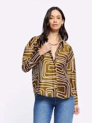 River Island Green Oversized Abstract Shirt - Image 1 of 6