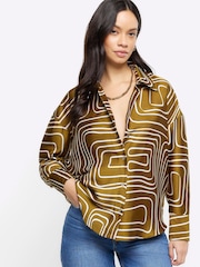 River Island Green Oversized Abstract Shirt - Image 3 of 6