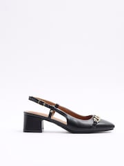 River Island Black Chain Block Heeled Slingback Shoes - Image 1 of 4