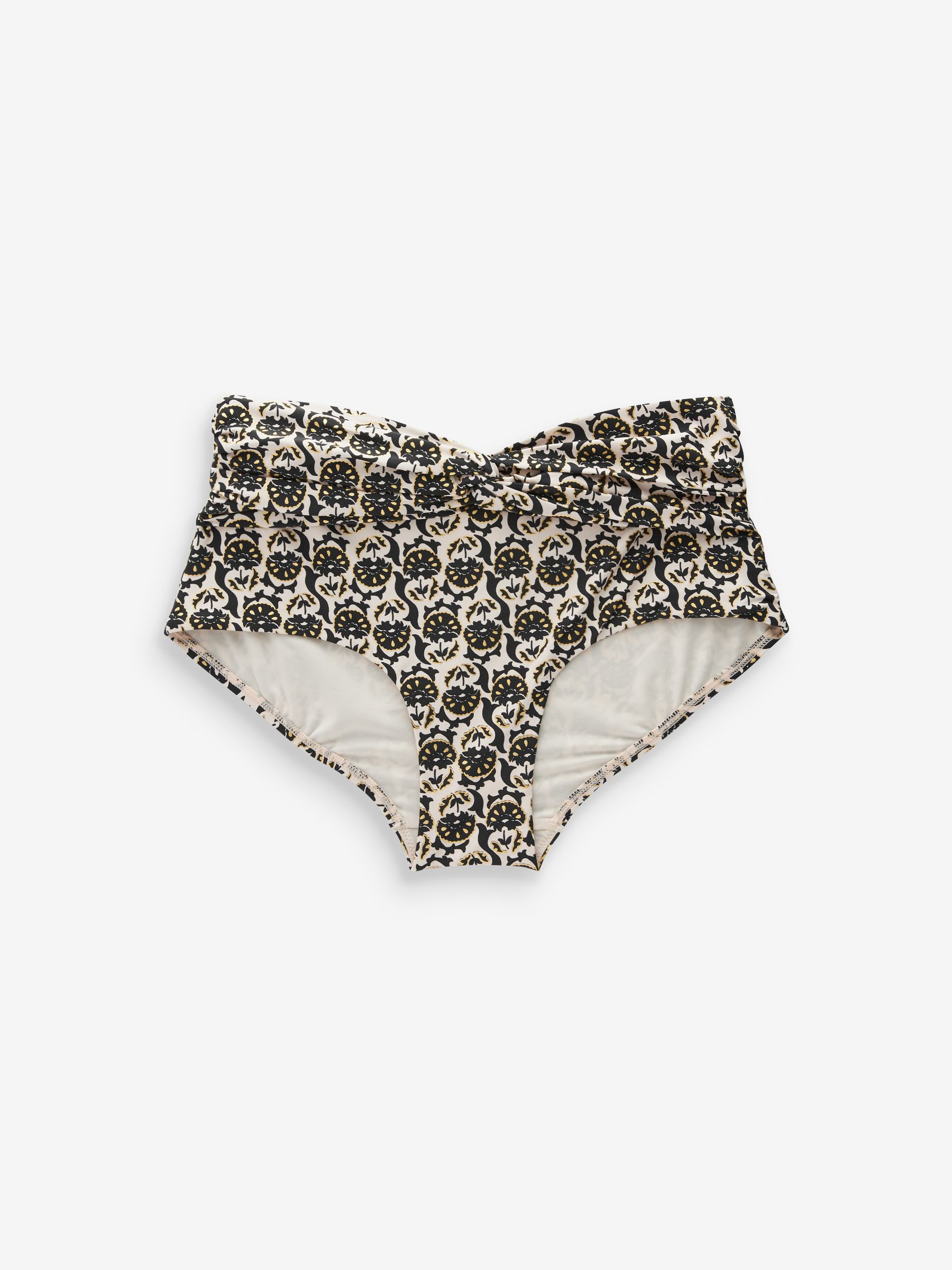 Buy Ecru Black Foil Woodblock Midi Waist Bikini Bottoms from the Next UK online shop
