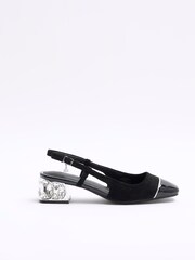 River Island Black Crystal Block Heeled Slingback Shoes - Image 1 of 5