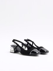 River Island Black Crystal Block Heeled Slingback Shoes - Image 3 of 5