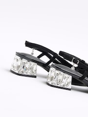 River Island Black Crystal Block Heeled Slingback Shoes - Image 5 of 5
