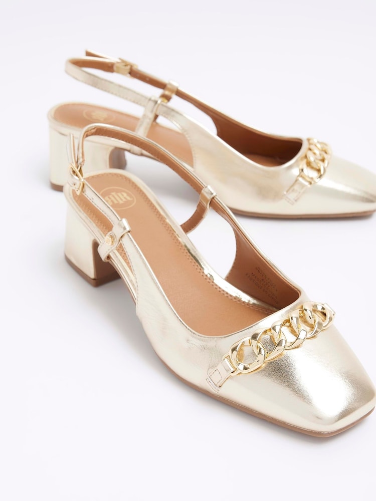 River Island Gold Chain Block Heeled Slingback Shoes - Image 4 of 4