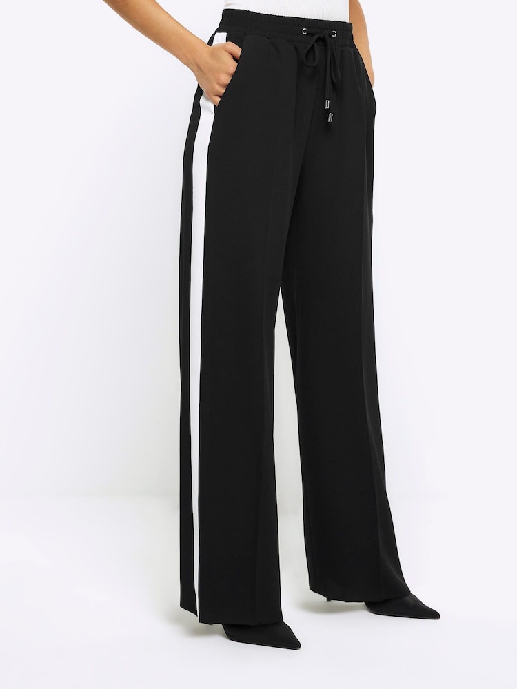 River Island Black Side Stripe Tailored Trousers - Image 1 of 5