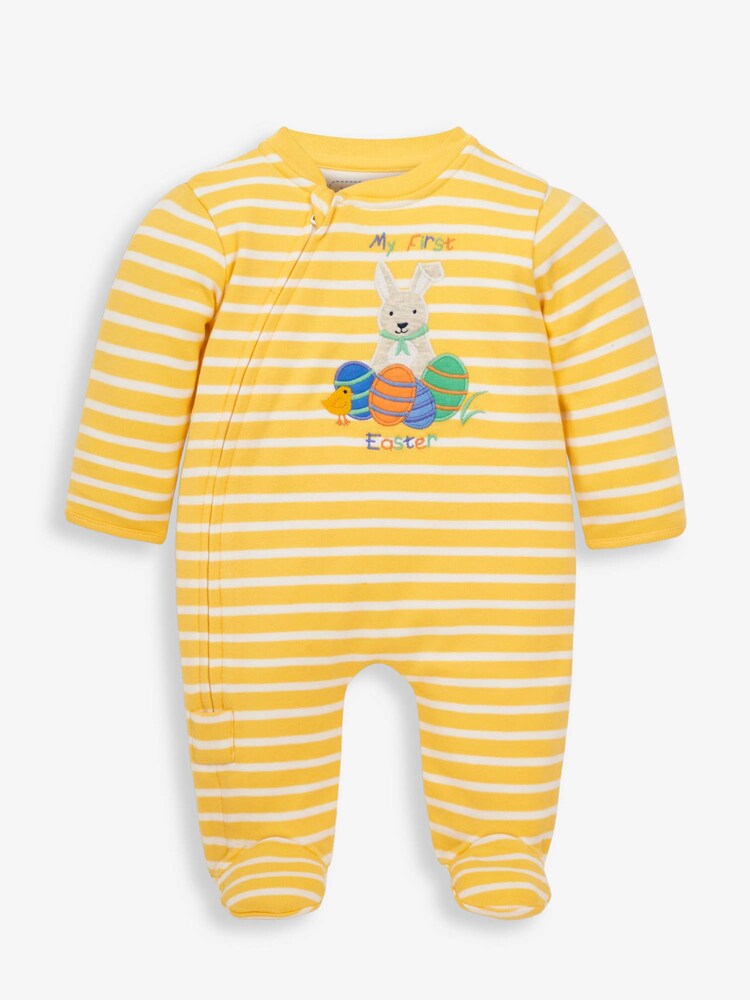 JoJo Maman Bébé Yellow Stripe My First Easter Zip Baby Sleepsuit - Image 1 of 4