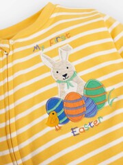 JoJo Maman Bébé Yellow Stripe My First Easter Zip Baby Sleepsuit - Image 2 of 4