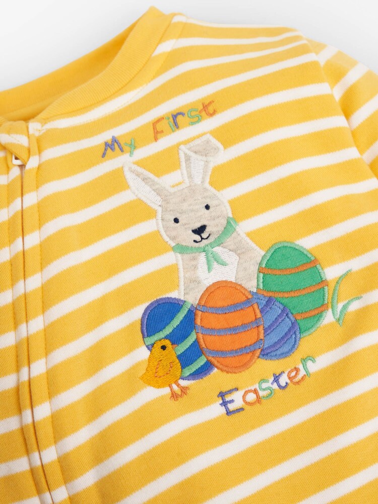 JoJo Maman Bébé Yellow Stripe My First Easter Zip Baby Sleepsuit - Image 2 of 4