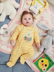 JoJo Maman Bébé Yellow Stripe My First Easter Zip Baby Sleepsuit - Image 4 of 4