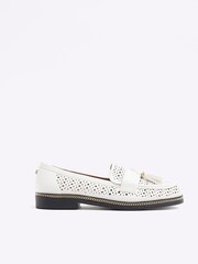 River Island White Laser Cut Tassle Loafers - Image 1 of 4